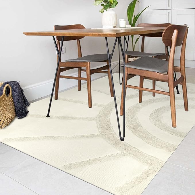 OJIA Boho Area Rug 4' X 6' Tufted Cotton Living Room Rug Hand Woven Machine Washable Rugs Farmhouse Tribal Sun Rug Floor Carpet Accent Rugs for Bedroom Nursery Room Dining Room