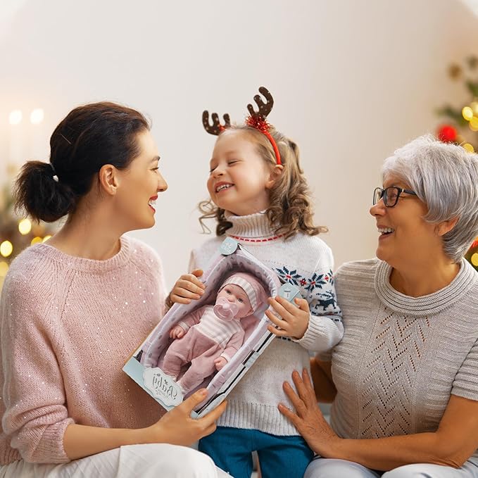 12'' Baby Doll Playset with Washable Doll Accessories Includes Carrier Bassinet Bed, Pacifier, Blanket, and Pillow, First Baby Dolls for Toddlers 36 Months and Up