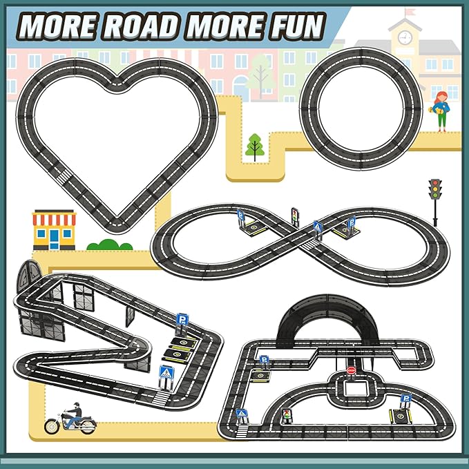 Magnetic Tiles Road Set, Roads Expansion Pack, Magnetic Blocks Building Toys for Toddler, Creative Montessori Toys for 3+ Year Old Boys & Girls, Ideal Gifts for Kids Ages 3-5 5-7