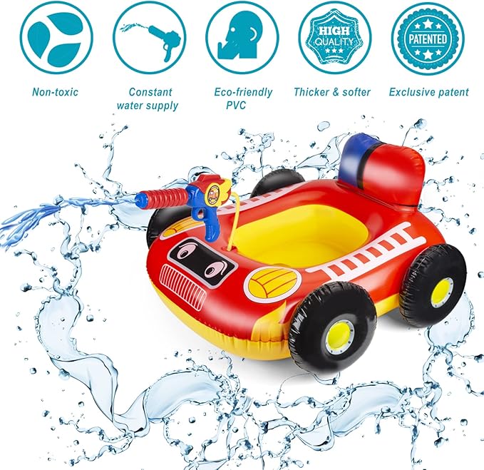 Kids Pool Floats with Water Gun, Pool Toys for Kids Ages 4-8, Fire Truck Toddler Floats for Pool, Pool Inflatables for Boys Girls and Children