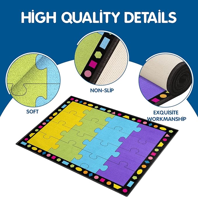 Booooom Jackson Elementary Carpet Area Rug 16 Seats Puzzle Classroom Carpet 6'5"x8'5" with Non-Slip Backing