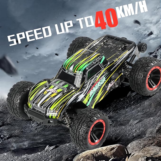 Double Delight Remote Control Car, 1:14 Scale RC Truck 38+ KM/H Speed, 2.4G All-Terrain Off-Road Truck Toy Gifts for Boys and Adults with 2 Rechargeable Batteries Provide 40+ Min Playtime (Green)