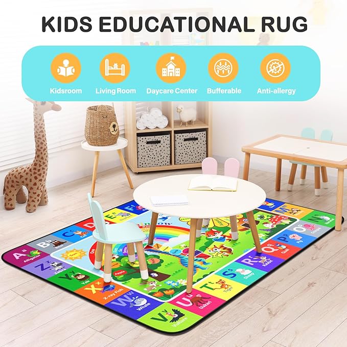 Alphabet Rug for Children's Playroom - ABC 5x7 Feet Windmill Rug, Washable and Non-Slip Mat