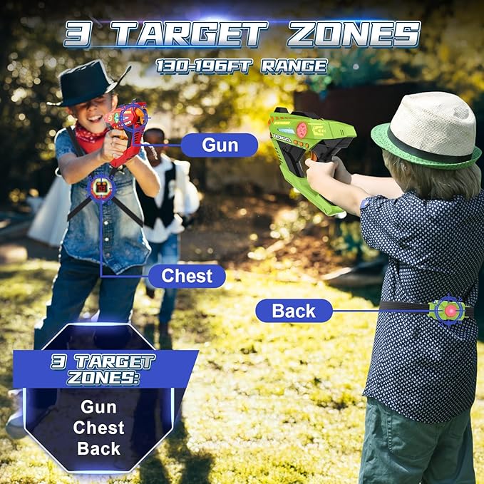 Laser Tag Guns Set of 4 - Rechargeable Infrared Technology Laser Tag for Kids, 360° Sensors+LCDs+Adjustable Life Value, Fun Family Game Toy Guns Teen Gifts for Ages 8+