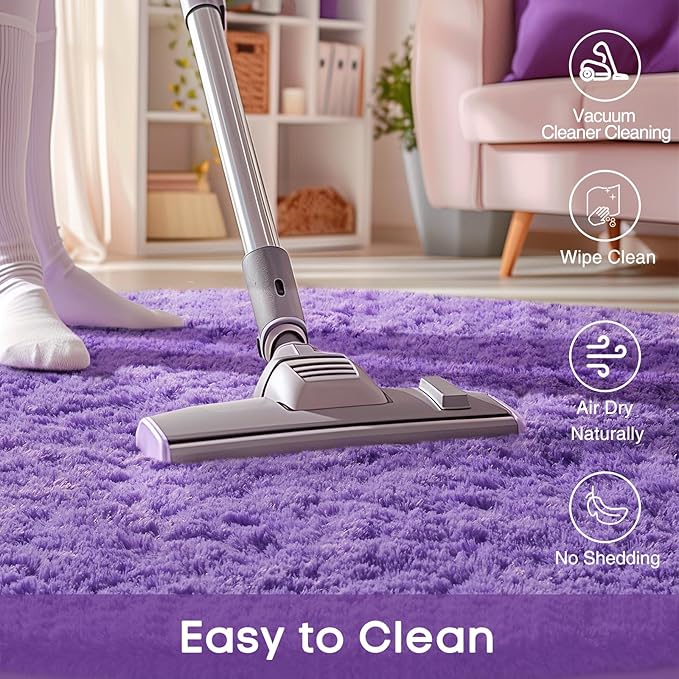 Ophanie Round Rugs 6Ft Purple Circle Area Rug, Cute Room Decor for Teen Girls, Fluffy Fuzzy Bedroom Carpet, Plush Soft Shaggy Living Room Rugs for Kids Home Decor Aesthetic, Nursery