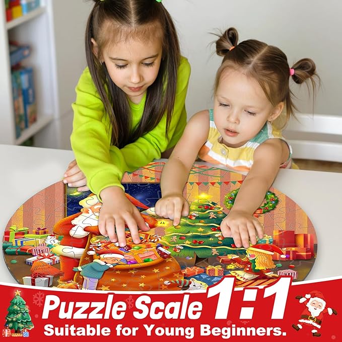 Christmas Floor Puzzles for Kids Age 4-8 & 8-10, 70Pcs Large Jigsaw Puzzles, Learn Educational Toys - Xmas Gifts for Boys & Girls