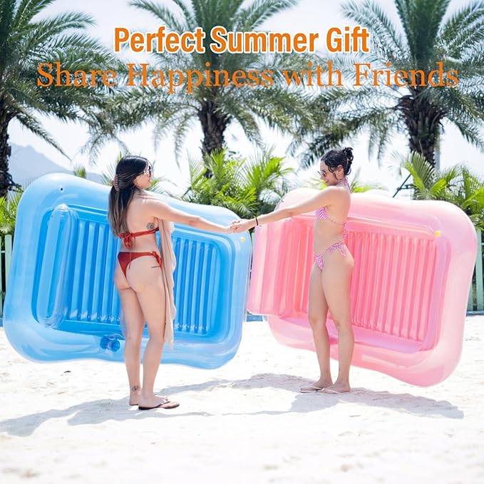 Inflatable Tanning Pool Lounger Float with Sprinkler, 78" x 48" Pool Floats Adult with Pillow, 3 in 1 Blow Up Tanning Bed, Suntan Tub Raft Floatie for Pools, Beach, Backyard Summer Water Party