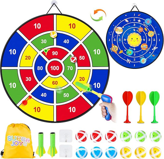 Toy Sports Dart Games, 22pcs Kids Double Sided Dart Board, Indoor Outdoor Party Games Toys Gifts for 5 6 7 8 9 Year Old Boys Girls & Adult