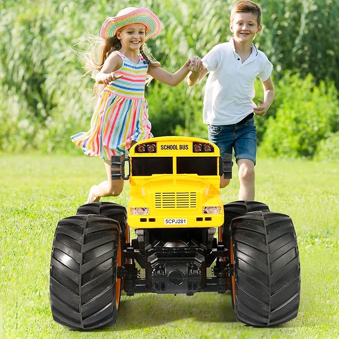 Remote Control School Bus Monster Truck Toy,1/18 RC School Bus,2.4GHz Offroad Hobby RC Racing Car with LED, High Speed All Terrain Electric Toy Vehicle Stunt Crawler, Best Gift for Kids