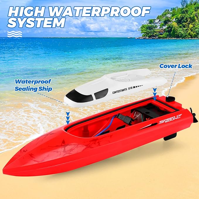 RC Boat for Adults Kids Remote Control Boat for Boys 2.4GHz High Speed Boat for Pools and Lakes, Rechargeable Boat Batteries, Summer Outdoor Water Play Toys Birthday Gift for Boys Girls-Red