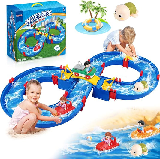 Upgraded Water Table for Toddlers 1-3 & Kids 4-8, Outdoor Water Play Activity Toys with Swimming Turtle, 2 Boats, Summer Beach Backyard Water Playset for Boys Girls
