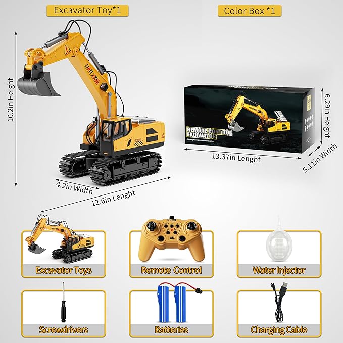 Remote Control Excavator, 12 Channel RC Excavator Construction Toys for Boy with Light&Sounds&Shovel, 680-degree Turn RC Digger Christmas Birthday Gifts for Boys Girls Kids Age 6 7 8-12 Year Old