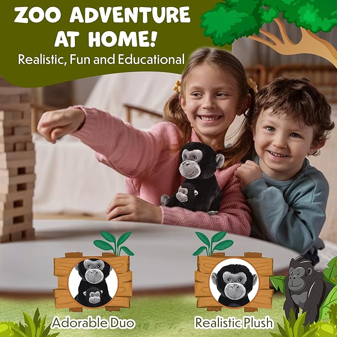 Mom and Baby Stuffed Animals for Boys & Girls, Safari Baby Shower Decorations, Nursery Decor, Zoo Animals for Toddlers, Quality Realistic Toys for Kids, Cute, Soft, Huggable, Squeezable (9.5" Gorilla)