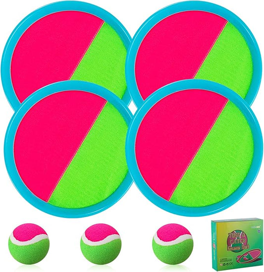 Outdoor Games for Kids - Toss and Catch Ball Set with 4 Paddles, 4 Balls, and 1 Storage Bag, Yard Games for Boys and Girls, Ages 4-8