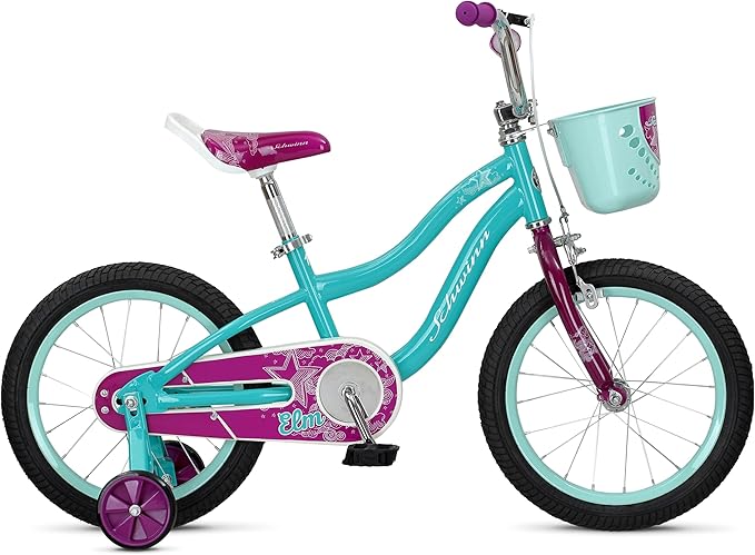 Schwinn Elm BMX Style Toddler and Kids Bike, For Girls and Boys, 16-Inch Wheels, With Saddle Handle, Training Wheels, Chain Guard, and Front Basket, Recommended Height 38-48 Inch, Teal