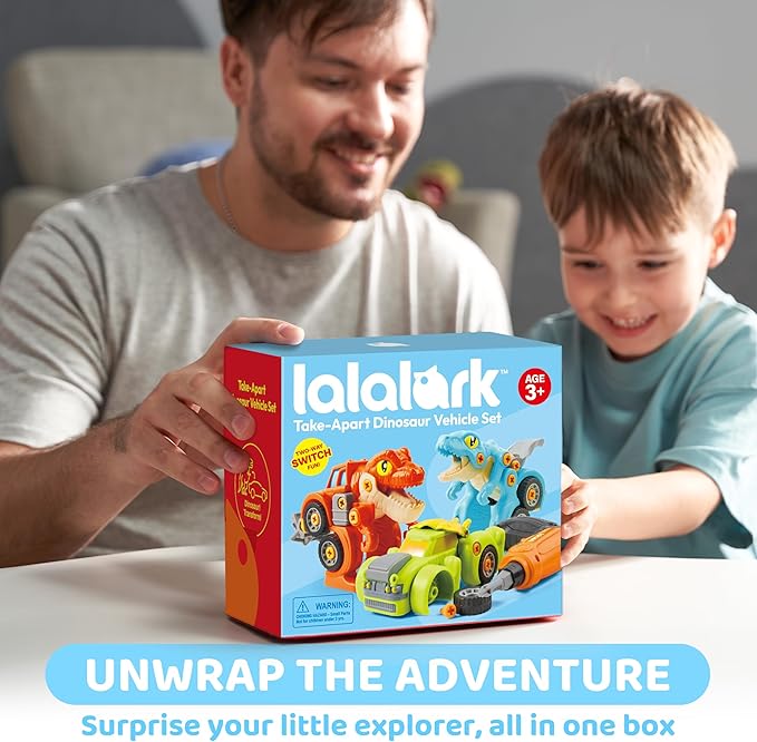 Dinosaur Toys, 3 Pack Take Apart Dinosaur Playset with Electric Drill, Transforming Construction Building Toys, Two-Way Switch, Play Cars for Boys Girls Kids, Christmas Birthday Gifts for Kids