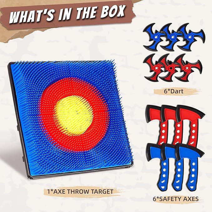 Axe Throwing Game for Backyard, Axe Throwing Target Set Games with 6 Throwing Axes & 6 Dart Bristle Target, Outdoor Indoor Yard Game for Adults Youth Kids Activity Carnival Games for Age 3-12