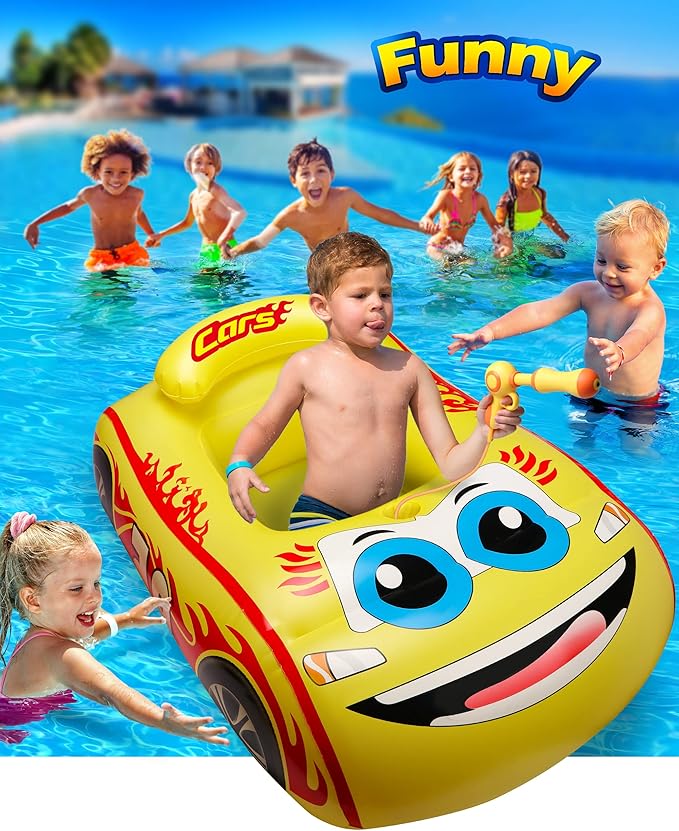 HopeRock Kids Pool Float with Water Gun,Inflatable Ride-on Swimming Pool Toy for Boys Aged 3-8 Years, Toddlers Pool Float Perfect for Summer Fun-Pool Float Kids, Ride-on Swimming Pool Toys(Yellow)