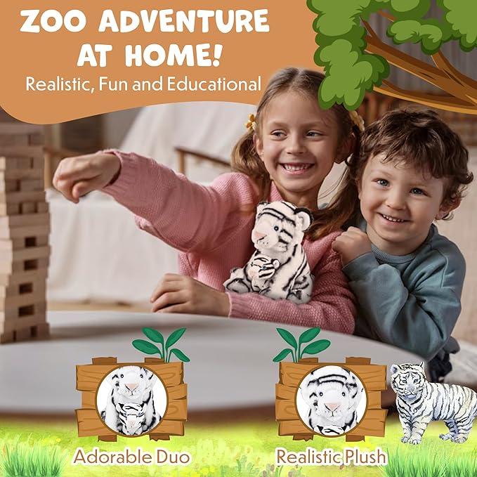 Mom and Baby Stuffed Animals for Boys & Girls, Safari Baby Shower Decorations, Nursery Decor, Zoo Animals for Toddlers, Quality Realistic Toys for Kids, Cute, Soft, Huggable (9.5" White Tiger)