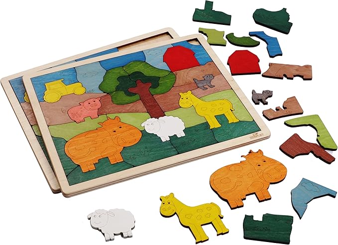 Down on The Farm Wooden Puzzle, 33 Pieces, Endangered Animals, Farm Animals, for Kids Ages 3+