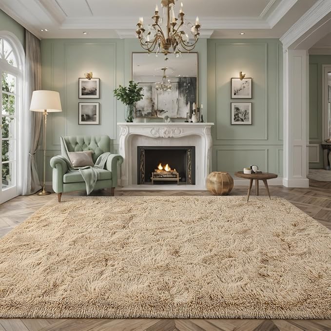 Nuttumico Fluffy Beige 8x10 ft Large Area Rugs for Living Room, Big Shaggy Floor Rug, Soft Plush Non-Slip Rectangle Carpet for Home Decor