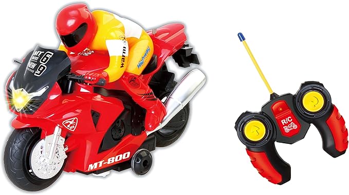 PowerTRC Unleash The Ultimate Racing Thrill | 360 Degree Rotate Spinning RC Race Motorcycle | Remote Control Race Biker with Dazzling Light and Sound Effect for Kids (Red)