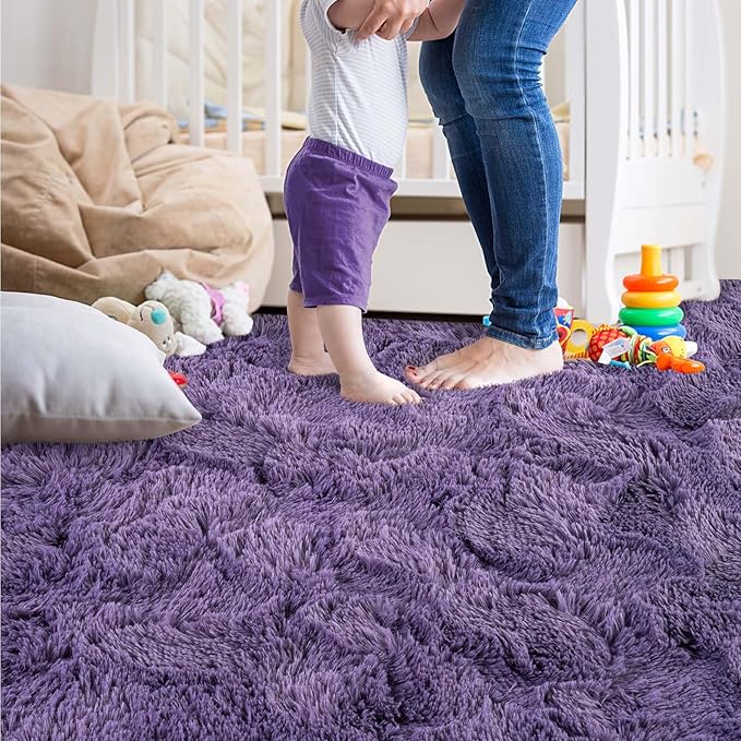 Ompaa Fluffy Area Rugs, Super Soft Shaggy Rug Fuzzy Long Fur Carpets for Bedroom Living Room Decor, 3 x 5 Feet Gray Purple