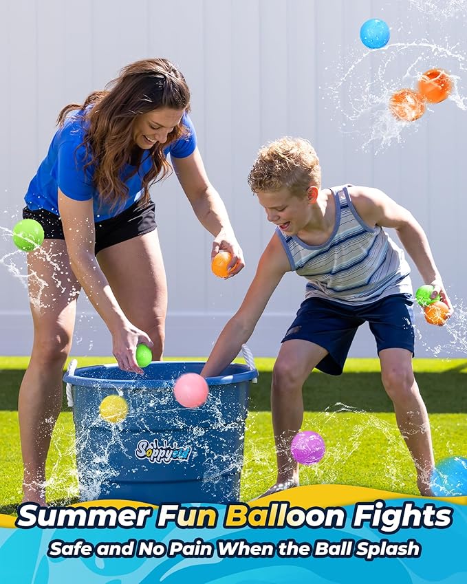SOPPYCID Water Balloons Reusable 18PCS Fast Fill Self-sealing, Silicone Water Balls Refillable Splash for Girls and Boys Ages 3-12 Years Old, Summer Fun Water Pool Beach Toys Outdoor Backyard Activity