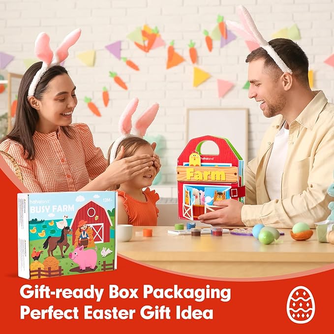 hahaland Busy Board for 1 Year Old - Farm Animals Quiet Busy Book for Toddlers 1-3 - Montessori Toys for 1 Year Old Boy Girl Gifts - Educational Activity Books Felt Learning Board Airplane Travel Toys