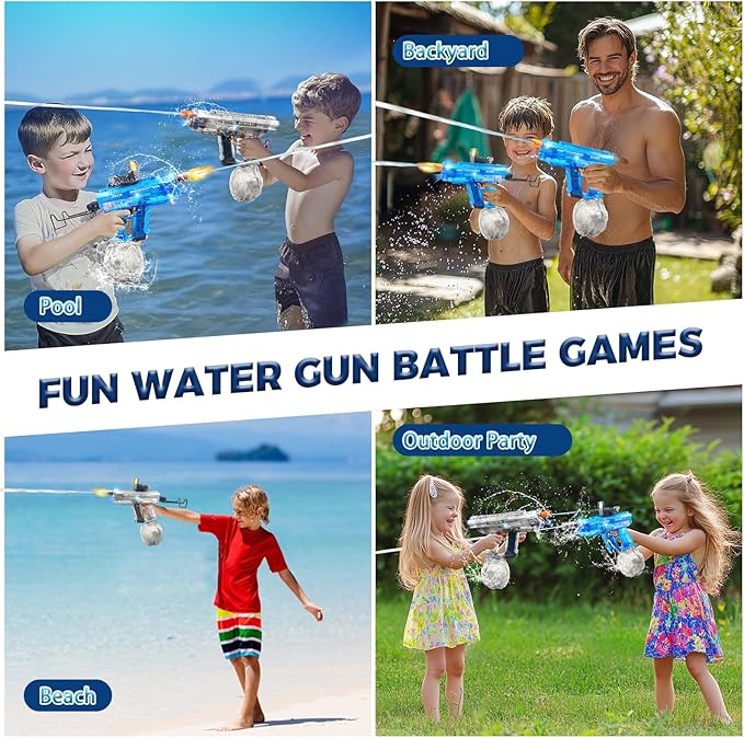 Upgraded Electric Water Gun for Adults Kids 26-32FT Long Range Squirt Gun Auto-Refill 800ml High Capacity Water Guns Toys with LED Light, Pool Beach Outdoor Summer Gift Toys for Kids Ages 6-12 (Blue)
