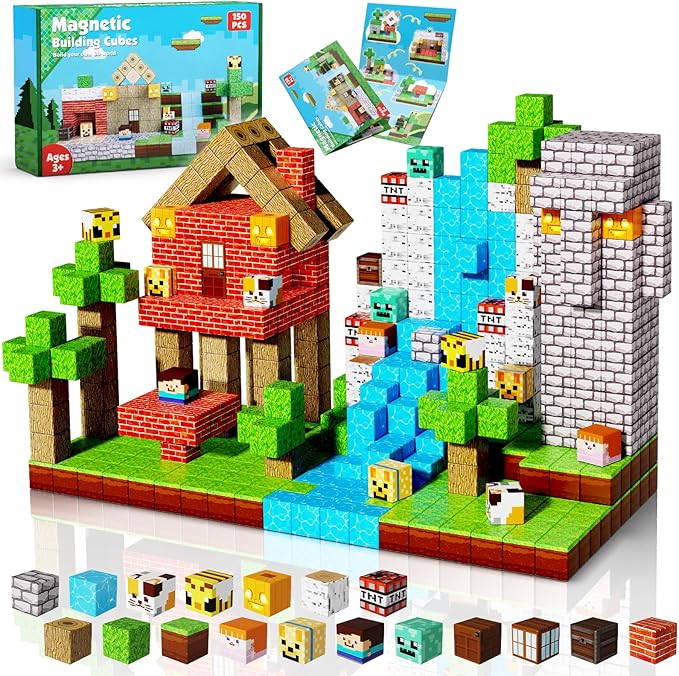150PCS Magnetic Blocks - Magnetic Building Blocks, Magnet Cubes Toys Stacking, Build Forest World Set, STEM Montessori Sensory Toys for Kids Boys Girls Ages 3-5 6-8 Easter Birthday Gifts