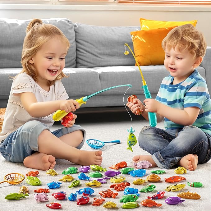 Magnet Fishing Toys Game for Kids 3 4 5 6 7 8 Years Old - Pool Toys, Bath Toys for Toddlers, Pole Rod Net, Floating Fish Toys, Outdoor Party Toys for Boys Girls Kids Age 3-8 8-12 Year Old