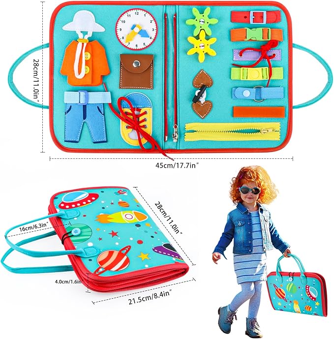 Busy Board Montessori Toys for 1 2 3 4 Year Old Boy & Girl Birthday Gifts, Busy Book for Toddlers 1-3, Sensory Educational Travel Toys, Preschool Activities for Learning Fine Motor Skills