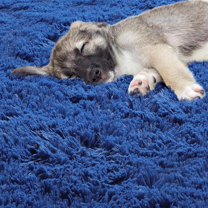 ONASAR Navy Blue Round Area Rugs 5ft, Soft Bedroom Circle Rug Floor Mat for Kids Girls Boys Teen Room, Fluffy Plush Shaggy Carpet for Baby Nursery Living Room Playroom Dorm Home Decor