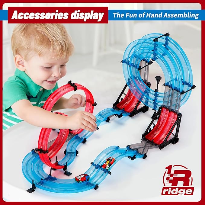 Remote Control Rail car Magnetic DIY Versatile Assembly Slot Cars Children's Competitive Race Track Toys STEM Parent-Child Boys and Girls Gifts (Competitive Two-car Version)