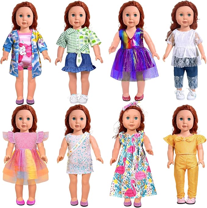 18-Inch-Doll-Clothes and Accessories - 8 Sets American Doll Clothes Compatible with All 18 inch Dolls Outfits Christmas Birthday Gift for Girls