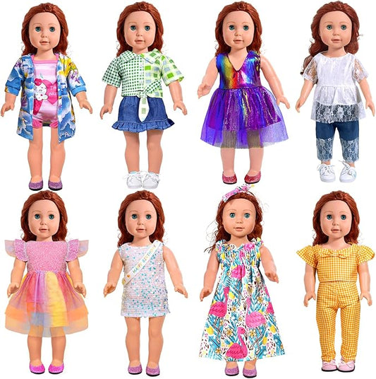 18-Inch-Doll-Clothes and Accessories - 8 Sets American Doll Clothes Compatible with All 18 inch Dolls Outfits Christmas Birthday Gift for Girls