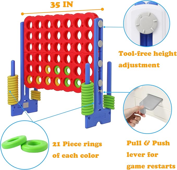 SDADI Jumbo 4 in a Row Game, 4-to-Score Giant Game Set with Adjustable Height (2.5-3.5 FT) for Kids & Adults, Indoor/Outdoor Connect Game with Quick-Release Slider, Perfect for Family and Party Games