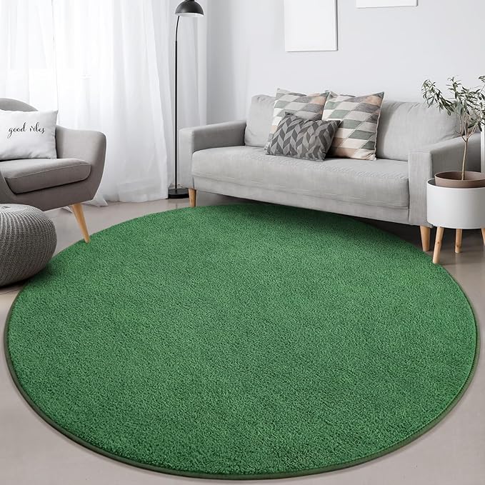 FlyDOIT Round Area Rugs for Bedroom Living Room, 4x4 Green Super Soft Comfy Thickened Memory-Foam Indoor Circle Carpets, Modern Aesthetic Minimalist Carpet for Boys Girls Adults Nursery Home Décor