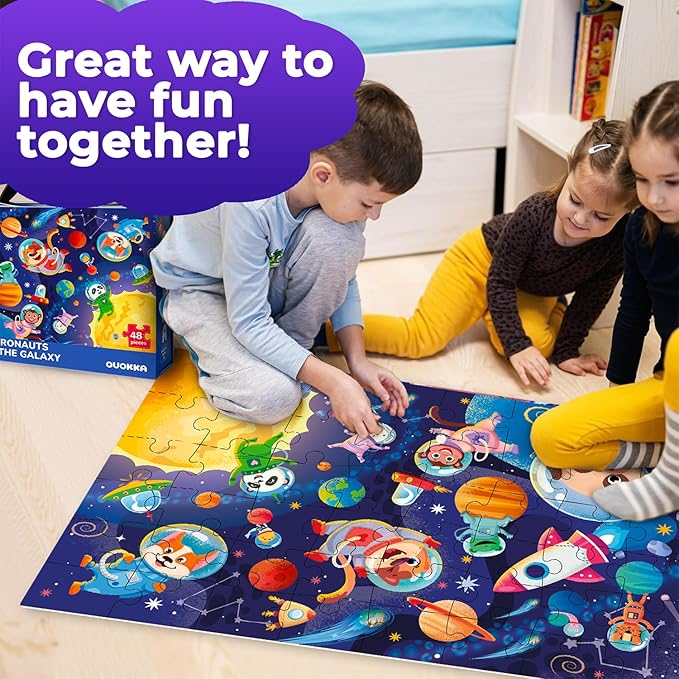 QUOKKA Giant Floor Puzzle for Kids Ages 4-6 – 2x3 Feet Extra-Thick 48 Pieces Toddler Puzzle Ages 3-5 – Space Educational Activity for Boys Girls – Premium Box with Sturdy Handle & Magnetic Closure