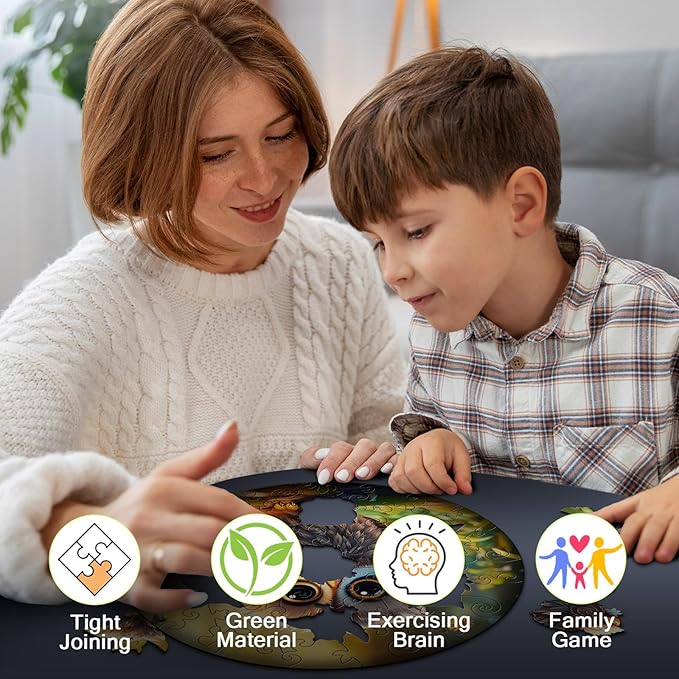 Easter Gifts for Kids Girls Boys, Easter Basket Stuffers, Wooden Jigsaw Puzzles for Kids Ages 4-6, 50 Piece Unique Shape Animal Theme Puzzle - Preschool Learning Educational Toys for Kid 3+ (owl)