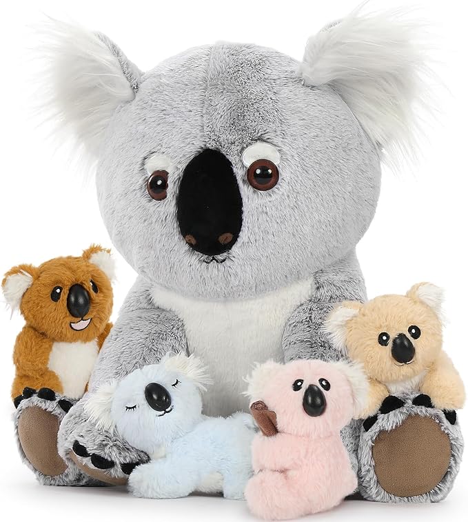 MorisMos Koala Bear Stuffed Animal 17.7 Inch Stuffed Koala Plush Mommy with 4 Babies Cute Toys Gifts for Kids Girls Boys