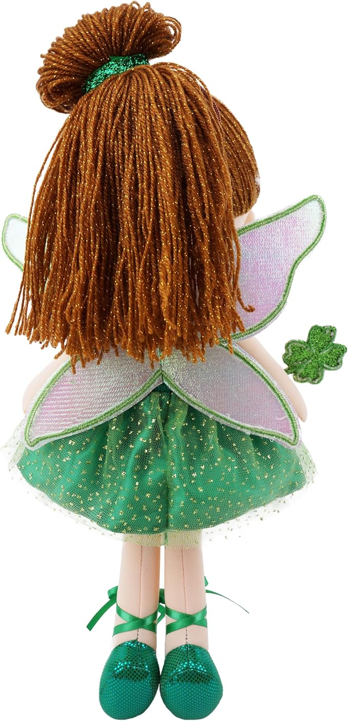 June Garden 16" Enchanted Garden Fairy Penny The Lucky One - Plush Stuffed Soft Doll Girl Gift - Green Outfit and Wings