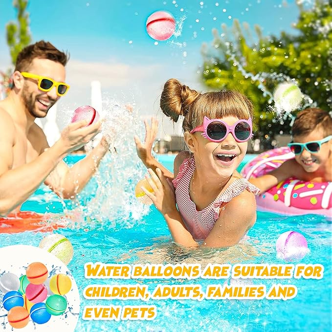 Reusable Water Balloons for Kids – 16 Pack | Quick-Fill, Refillable Water Balloons for Endless Summer Fun | Soft, Durable Magnetic Water Balloons for Outdoor Activities & Backyard Water Fights