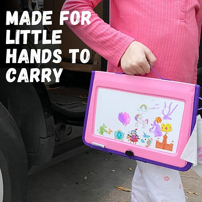 Kids Travel Educational Activity Book with Washable Markers - Car and Airplane Activities, Learning Toys for Toddlers- Reusable Stickers for Ages 4, 5, 6 (Princess & Extra Jungle Book)