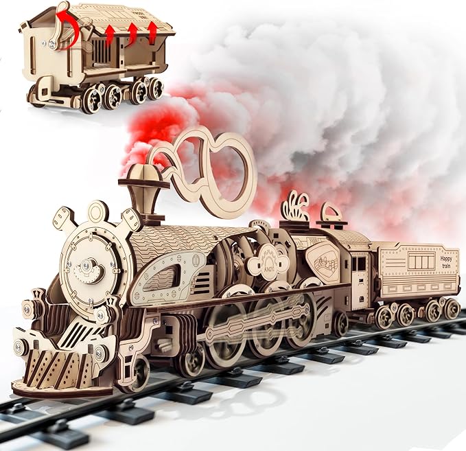 Fuiltee 3D Wooden Puzzles for Adults, DIY Mechanical Train Model Kit, Movable Model Train, Removable Carriages, Unique Gift for 14+ Teens and Adults (279Pcs)