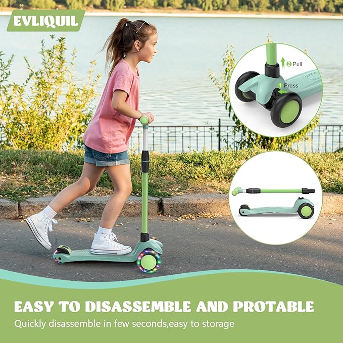 Kids Scooter,LED Lighted Wheels and 3 Adjustable Height Handlebars Scotters for Kids 3-12,3 Wheel Toddler Kick Scotter for Boys & Girls up to 132 Lbs.