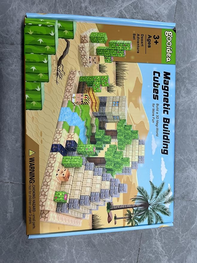 Large Magnetic Blocks Kids Toys, Sensory Learning Toys, Mine Magworld Building Craft, Desert Construction Set, 1“ Magnetic Building Cubes, Game Gift for 3+ Year Old Boys Girls