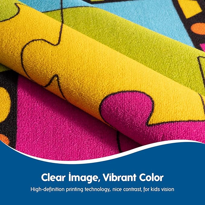 Booooom Jackson Large Colorful Puzzle Area Rug - 7'5"x13' with Non-Slip Backing - School Classroom 24 Seating Elementary Carpet
