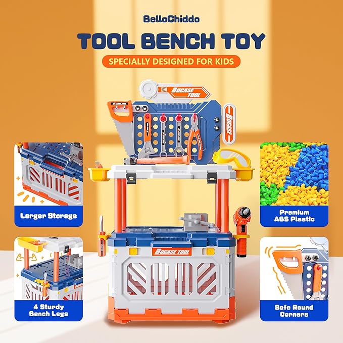 Toy Choi's Kids Tool Bench - 4 in 1 Kids Workbench with Electric Drill, Pretend Play Gift for Boys & Girls Age3-5 4-8